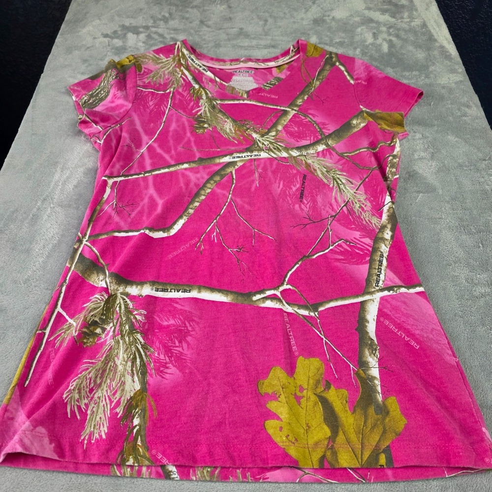 Realtree Shirt Womens Sz M Pink Camo Short Sleeve